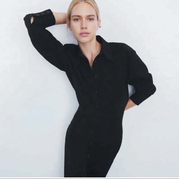 Zara Black Slim Pencil Skirt Maxi Shirt Dress Button Down NWT XS - Picture 2 of 11